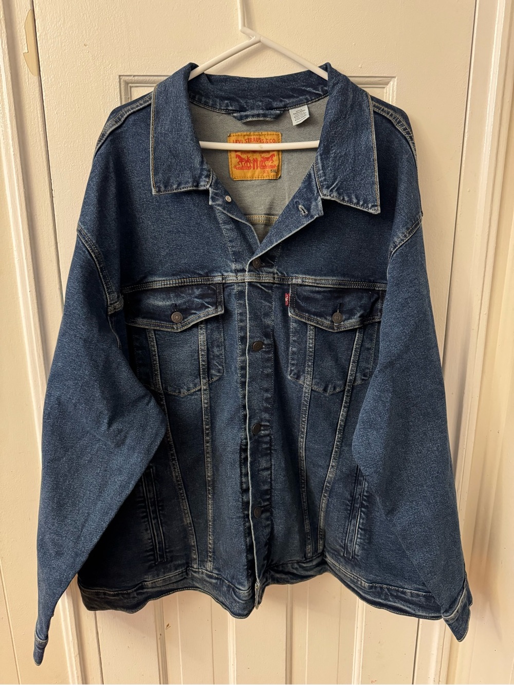 Levi Strauss & Co. Mens Blue Denim Jean Jacket Button Point Collar Pockets 5XL